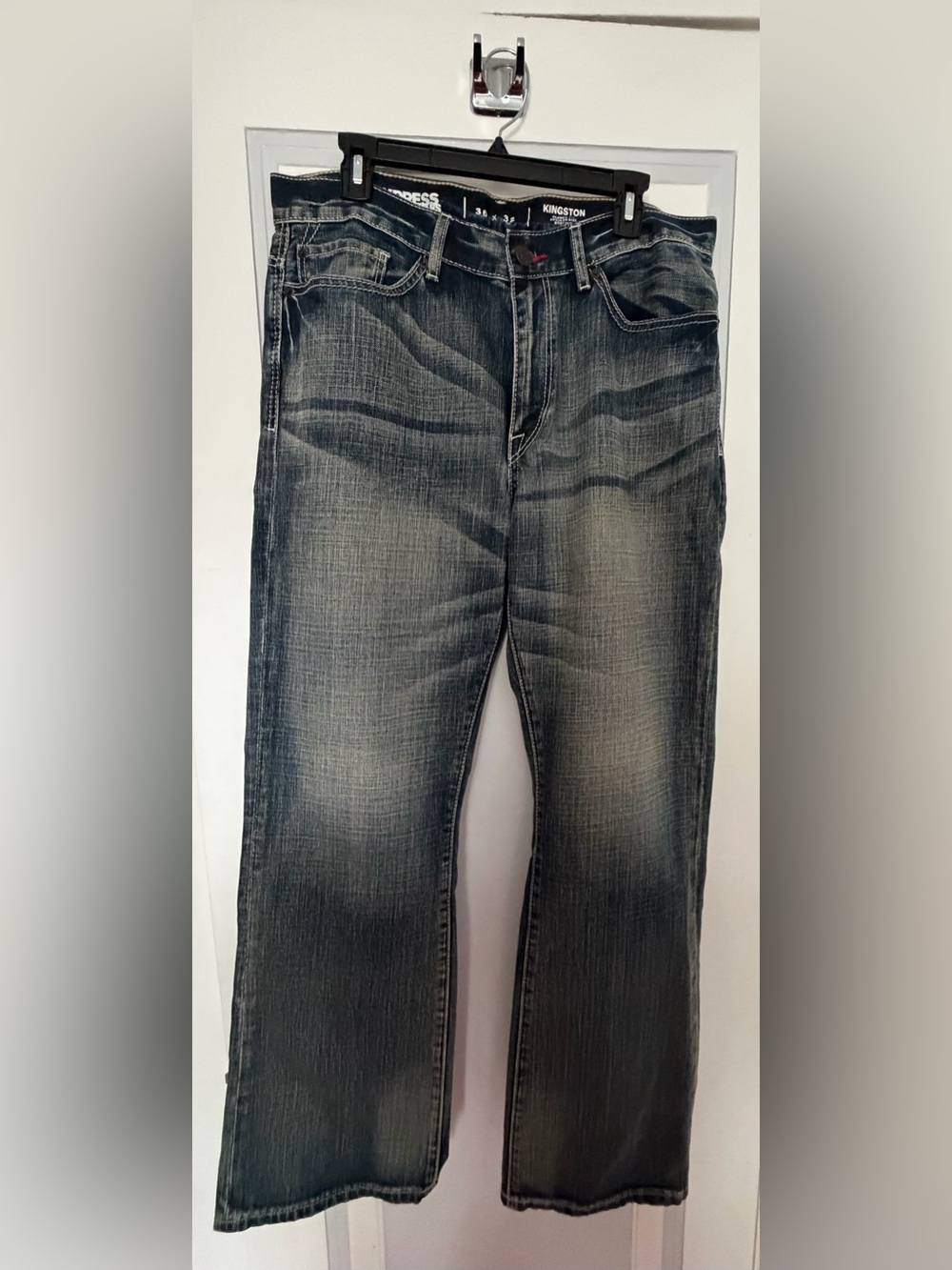 Express Men's Boot Cut Jeans in Washed Blue Denim